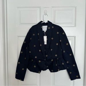 Janie And Jack Glitter Floral Peplum Sateen Blazer Navy Jacket Size 14 N…
